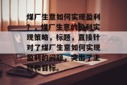煤厂生意如何实现盈利?,煤厂生意的盈利实现策略,标题,直接针对了煤厂生意如何实现盈利的问题,突出了主题和目标。 煤厂生意如何实现盈利?,煤厂生意的盈利实现策略,标题,直接针对了煤厂生意如何实现盈利的问题,突出了主题和目标。