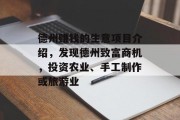 德州赚钱的生意项目介绍，发现德州致富商机，投资农业、手工制作或旅游业