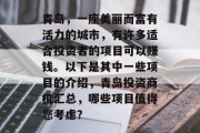 青岛,一座美丽而富有活力的城市,有许多适合投资者的项目可以赚钱。以下是其中一些项目的介绍,青岛投资商机汇总,哪些项目值得您考虑? 青岛,一座美丽而富有活力的城市,有许多适合投资者的项目可以赚钱。以下是其中一些项目的介绍,青岛投资商机汇总,哪些项目值得您考虑?