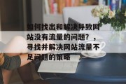 如何找出和解决导致网站没有流量的问题?,寻找并解决网站流量不足问题的策略 如何找出和解决导致网站没有流量的问题?,寻找并解决网站流量不足问题的策略