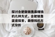 探讨合肥做销售最赚钱的几种方式,合肥销售渠道探索,最赚钱的方式分析 探讨合肥做销售最赚钱的几种方式,合肥销售渠道探索,最赚钱的方式分析