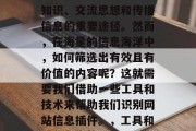 在当今的信息时代,网络已经成为了人们获取知识、交流思想和传播信息的重要途径。然而,在海量的信息海洋中,如何筛选出有效且有价值的内容呢?这就需要我们借助一些工具和技术来帮助我们识别网站信息插件。,工具和技术帮你筛选有用网站信息,指南 在当今的信息时代,网络已经成为了人们获取知识、交流思想和传播信息的重要途径。然而,在海量的信息海洋中,如何筛选出有效且有价值的内容呢?这就需要我们借助一些工具和技术来帮助我们识别网站信息插件。,工具和技术帮你筛选有用网站信息,指南