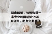 深度解析,如何选择一家专业的网站优化SEO公司,助力企业腾飞 深度解析,如何选择一家专业的网站优化SEO公司,助力企业腾飞