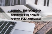 证监会：做好民营企业股债融资支持 化解拖欠民营上市公司账款问题