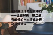 选择麻江什么行业赚钱——全面解析,麻江最有前景的十大行业分析及投资建议 选择麻江什么行业赚钱——全面解析,麻江最有前景的十大行业分析及投资建议