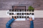 挖掘湖北各行业的致富商机,湖北省特色产业,发掘发展新机遇 挖掘湖北各行业的致富商机,湖北省特色产业,发掘发展新机遇