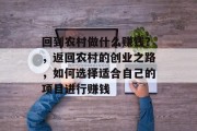 回到农村做什么赚钱?,返回农村的创业之路,如何选择适合自己的项目进行赚钱 回到农村做什么赚钱?,返回农村的创业之路,如何选择适合自己的项目进行赚钱