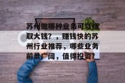 苏州做哪种业务可以赚取大钱?,赚钱快的苏州行业推荐,哪些业务前景广阔,值得投资? 苏州做哪种业务可以赚取大钱?,赚钱快的苏州行业推荐,哪些业务前景广阔,值得投资?