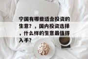 宁国有哪些适合投资的生意?,国内投资选择,什么样的生意最值得入手?