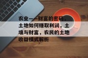 农业——财富的密码,土地如何赚取利润,土壤与财富,农民的土地收益模式解析 农业——财富的密码,土地如何赚取利润,土壤与财富,农民的土地收益模式解析