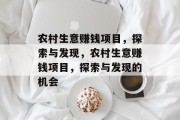 农村生意赚钱项目,探索与发现,农村生意赚钱项目,探索与发现的机会 农村生意赚钱项目,探索与发现,农村生意赚钱项目,探索与发现的机会