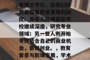 在当今社会,许多人拥有博士学位,但他们仍然面临着职业发展的困扰。有些人选择留在学校继续深造,研究专业领域;另一些人则开始寻找适合自己的商业机会,尝试创业。,教育背景与职场发展,学术生涯与创业之路的交织 在当今社会,许多人拥有博士学位,但他们仍然面临着职业发展的困扰。有些人选择留在学校继续深造,研究专业领域;另一些人则开始寻找适合自己的商业机会,尝试创业。,教育背景与职场发展,学术生涯与创业之路的交织