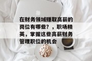 在财务领域赚取高薪的岗位有哪些?,职场精英,掌握这些高薪财务管理职位的机会 在财务领域赚取高薪的岗位有哪些?,职场精英,掌握这些高薪财务管理职位的机会
