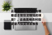 云南省昆明市农村有哪些适合做投资赚钱的项目?,云南昆明农村投资潜力投资项目推荐 云南省昆明市农村有哪些适合做投资赚钱的项目?,云南昆明农村投资潜力投资项目推荐