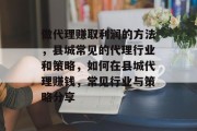 做代理赚取利润的方法,县城常见的代理行业和策略,如何在县城代理赚钱,常见行业与策略分享 做代理赚取利润的方法,县城常见的代理行业和策略,如何在县城代理赚钱,常见行业与策略分享