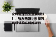 宝妈做什么生意最赚钱?,收入来源,揭秘妈妈赚钱的几种好项目