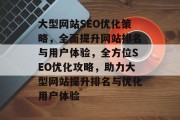 大型网站SEO优化策略，全面提升网站排名与用户体验，全方位SEO优化攻略，助力大型网站提升排名与优化用户体验