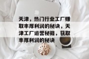 天津，热门行业工厂赚取丰厚利润的秘诀，天津工厂运营秘籍，获取丰厚利润的秘诀