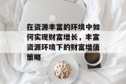 在资源丰富的环境中如何实现财富增长,丰富资源环境下的财富增值策略 在资源丰富的环境中如何实现财富增长,丰富资源环境下的财富增值策略
