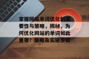 掌握网站单词优化的重要性与策略,揭秘,为何优化网站的单词如此重要?策略及实施步骤 掌握网站单词优化的重要性与策略,揭秘,为何优化网站的单词如此重要?策略及实施步骤
