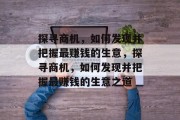 探寻商机,如何发现并把握最赚钱的生意,探寻商机,如何发现并把握最赚钱的生意之道 探寻商机,如何发现并把握最赚钱的生意,探寻商机,如何发现并把握最赚钱的生意之道
