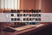 提升用户体验的关键策略，提升用户体验的关键策略，提高用户体验，关键策略与实践