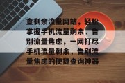 查剩余流量网站，轻松掌握手机流量剩余，告别流量焦虑，一网打尽手机流量剩余，告别流量焦虑的便捷查询神器