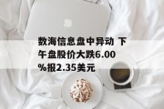数海信息盘中异动 下午盘股价大跌6.00%报2.35美元 数海信息盘中异动 下午盘股价大跌6.00%报2.35美元