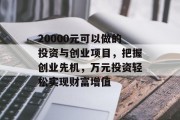 20000元可以做的投资与创业项目,把握创业先机,万元投资轻松实现财富增值 20000元可以做的投资与创业项目,把握创业先机,万元投资轻松实现财富增值