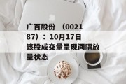广百股份 (002187):10月17日该股成交量呈现间隔放量状态 广百股份 (002187):10月17日该股成交量呈现间隔放量状态