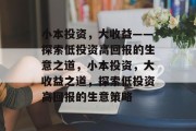 小本投资,大收益——探索低投资高回报的生意之道,小本投资,大收益之道,探索低投资高回报的生意策略