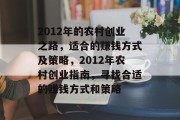 2012年的农村创业之路，适合的赚钱方式及策略，2012年农村创业指南，寻找合适的赚钱方式和策略