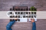 农民如何通过做生意赚钱,农民通过做生意赚钱的途径,农村创业与商机探索 农民如何通过做生意赚钱,农民通过做生意赚钱的途径,农村创业与商机探索