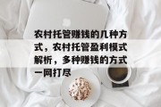 农村托管赚钱的几种方式,农村托管盈利模式解析,多种赚钱的方式一网打尽 农村托管赚钱的几种方式,农村托管盈利模式解析,多种赚钱的方式一网打尽