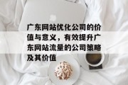 广东网站优化公司的价值与意义，有效提升广东网站流量的公司策略及其价值