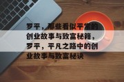 罗平,那些看似平常的创业故事与致富秘籍,罗平,平凡之路中的创业故事与致富秘诀 罗平,那些看似平常的创业故事与致富秘籍,罗平,平凡之路中的创业故事与致富秘诀