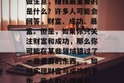 做生意,赚钱最重要的是什么?许多人可能会回答,财富、成功、暴富。但是,如果你只关注财富和成功,那么你可能在某些领域错过了一些重要的东西。,如何实现财富与成功的平衡,商人的心得体会