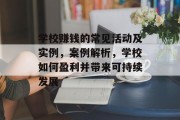 学校赚钱的常见活动及实例,案例解析,学校如何盈利并带来可持续发展