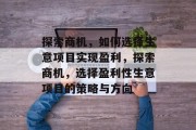 探索商机,如何选择生意项目实现盈利,探索商机,选择盈利性生意项目的策略与方向 探索商机,如何选择生意项目实现盈利,探索商机,选择盈利性生意项目的策略与方向