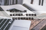 WordPress网站关闭插件,告别烦恼,轻松管理网站安全 WordPress网站关闭插件,告别烦恼,轻松管理网站安全