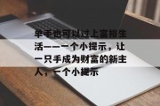 单手也可以过上富裕生活——一个小提示,让一只手成为财富的新主人,一个小提示 单手也可以过上富裕生活——一个小提示,让一只手成为财富的新主人,一个小提示