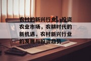 农村的新兴行业,投资农业市场,农耕时代的新机遇,农村新兴行业的发展与投资趋势 农村的新兴行业,投资农业市场,农耕时代的新机遇,农村新兴行业的发展与投资趋势