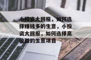 小投资大回报,如何选择赚钱多的生意,小投资大回报,如何选择高收益的生意项目 小投资大回报,如何选择赚钱多的生意,小投资大回报,如何选择高收益的生意项目