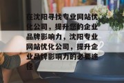 在沈阳寻找专业网站优化公司，提升您的企业品牌影响力，沈阳专业网站优化公司，提升企业品牌影响力的必要途径