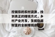 挖掘你的农村资源,找到真正的赚钱方式,乡村产业开发,发掘隐藏财富的全新赚钱途径 挖掘你的农村资源,找到真正的赚钱方式,乡村产业开发,发掘隐藏财富的全新赚钱途径
