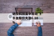 研控科技盘中异动 下午盘股价大涨6.10% 研控科技盘中异动 下午盘股价大涨6.10%