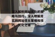深入解析网站优化的策略与技巧，深入理解并实践网站优化策略和技巧，优化之道