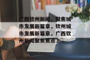 广西钦州新闻，聚焦城市发展新篇章，钦州城市发展新篇章，广西钦州新闻聚焦焦点