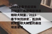 2023年春节应该如何创业？选择最佳项目赚取大财富，2023春节如何创业，抓住商机并赚取大财富的最佳项目建议
