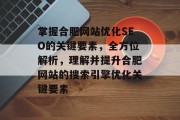 掌握合肥网站优化SEO的关键要素，全方位解析，理解并提升合肥网站的搜索引擎优化关键要素